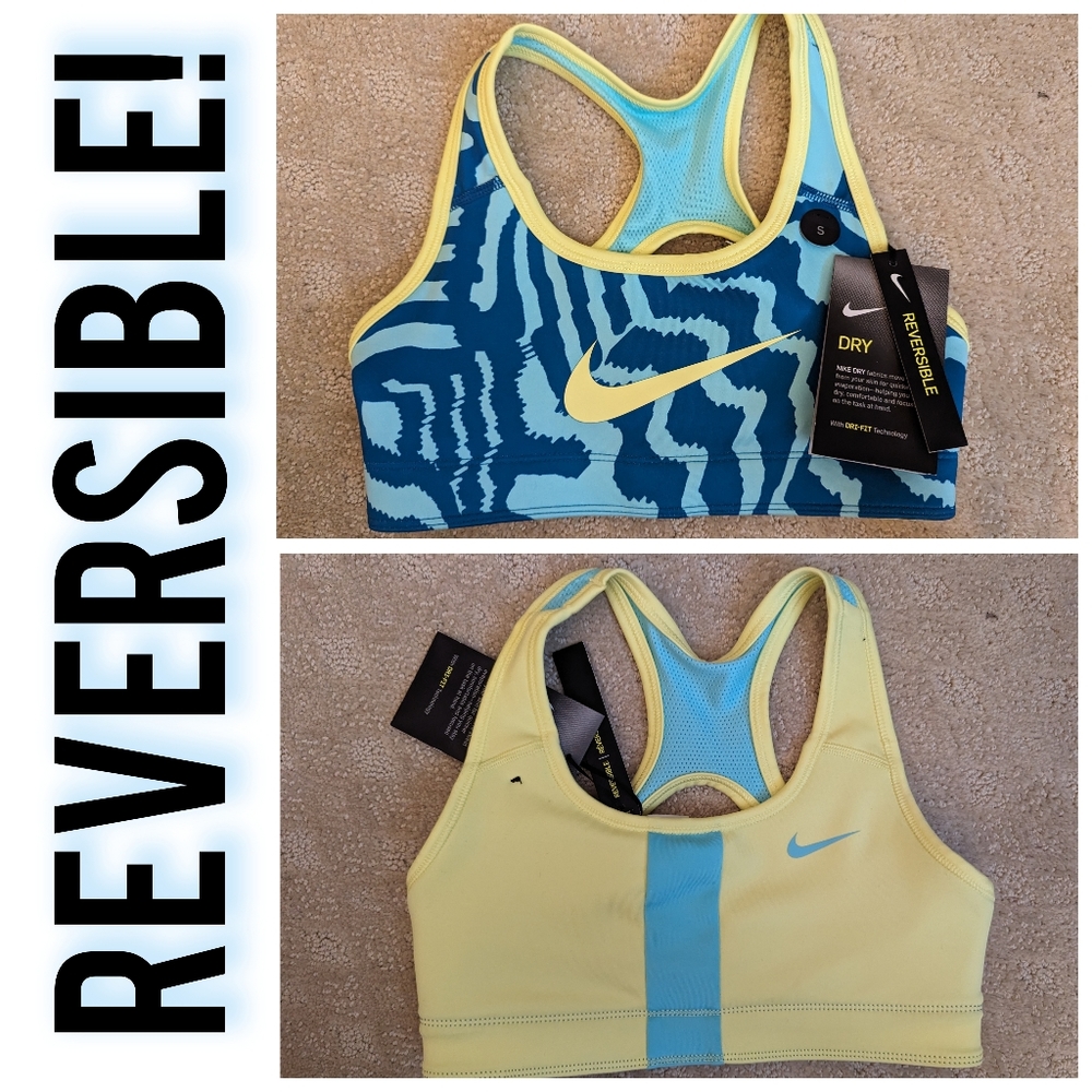 NWT Girl's Reversible Nike Swoosh Sports Bra Medium Support Size S